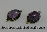 NGC5127 16*20mm oval amethyst gemstone connectors wholesale