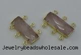 NGC5351 12*30mm - 15*30mm faceted rectangle rose quartz connectors