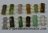 NGC5372 12*30mm - 15*30mm faceted rectangle mixed gemstone connectors