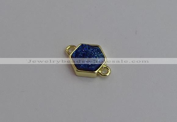 NGC5854 12*12mm hexagon plated druzy agate connectors wholesale