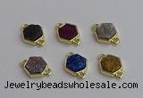 NGC5858 12*12mm hexagon plated druzy agate connectors wholesale