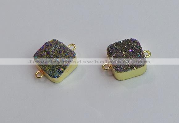 NGC5977 16*16mm square plated druzy agate connectors wholesale