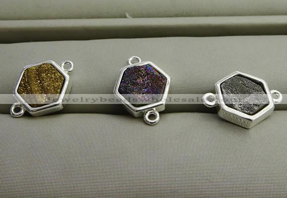 NGC6007 12*12mm hexagon plated druzy agate connectors wholesale