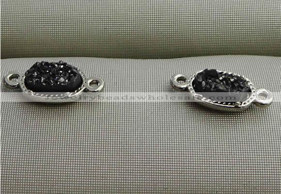 NGC6014 5*8mm oval plated druzy agate connectors wholesale