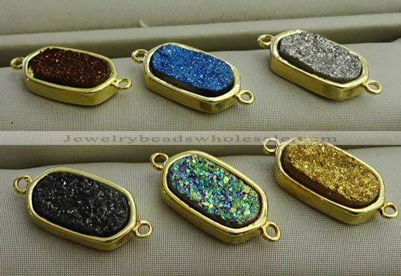 NGC6027 10*16mm oval plated druzy agate connectors wholesale