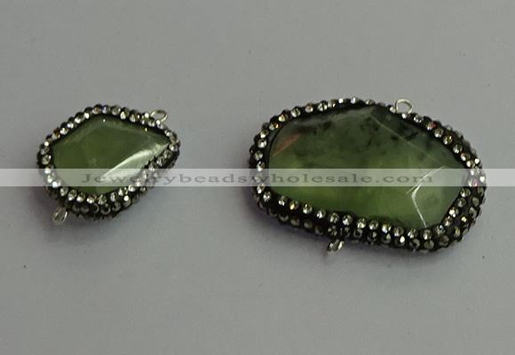 NGC6548 18*25mm - 25*30mm freeform green rutilated quartz connectors