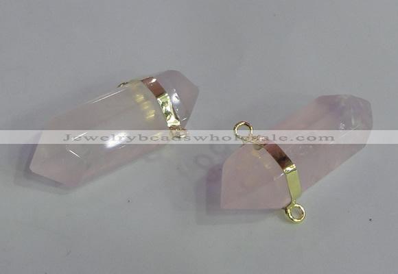 NGC665 10*35mm - 15*40mm faceted nuggets rose quartz connectors