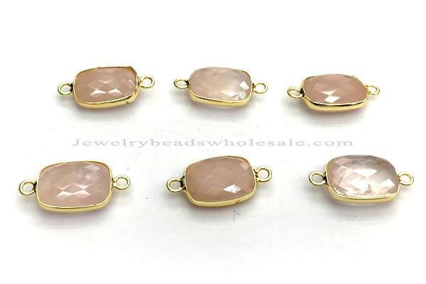 NGC7032 11*15mm faceted rectangle rose quartz connectors