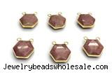 NGC7067 16mm faceted hexagon pink wooden jasper connectors