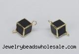 NGC726 12*12mm cube black agate connectors wholesale