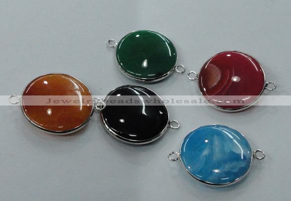 NGC77 25mm - 26mm flat round agate gemstone connectors wholesale