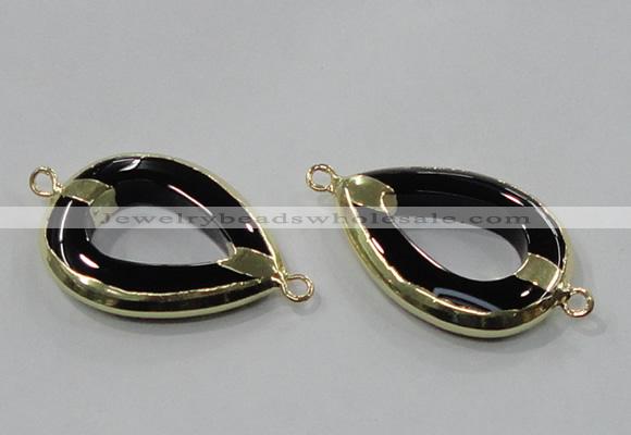 NGC889 30*40mm teardrop black agate connectors wholesale