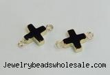 NGC987 15*15mm cross black agate gemstone connectors wholesale