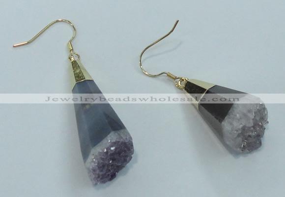 NGE03 15*30mm - 16*35mm freeform druzy amethyst earrings wholesale