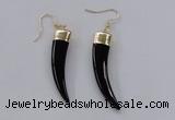 NGE152 10*40mm – 10*42mm oxhorn black agate gemstone earrings