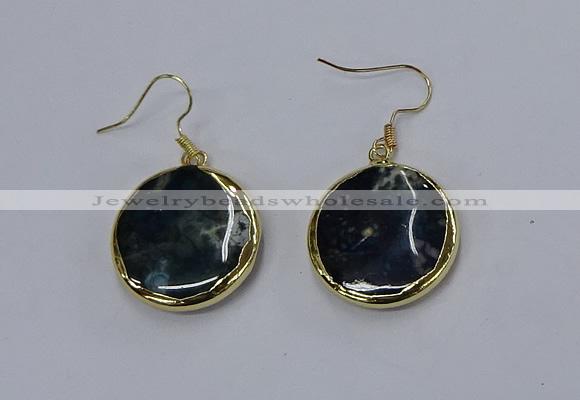 NGE275 25mm flat round agate gemstone earrings wholeasle