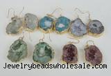 NGE39 20*25mm - 25*30mm freeform plated druzy agate earrings