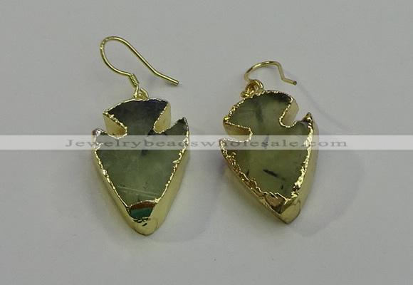 NGE5006 18*25mm - 20*30mm arrowhead green rutilated quartz earrings