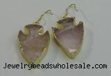 NGE5007 20*30mm - 25*30mm arrowhead rose quartz earrings