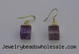 NGE5085 10*15mm cube light amethyst gemstone earrings wholesale