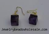 NGE5086 10*15mm cube amethyst gemstone earrings wholesale