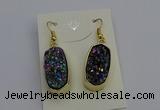 NGE5134 10*22mm - 12*25mm freeform plated druzy quartz earrings