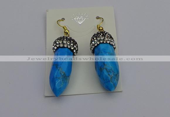 NGE5152 10*30mm - 12*30mm faceted bullet white howlite earrings