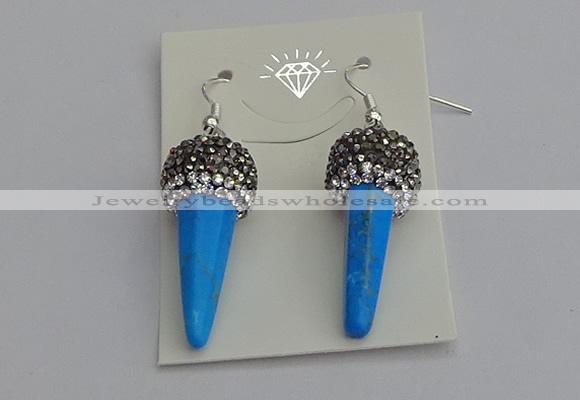 NGE5166 10*30mm faceted cone white howlite turquoise earrings