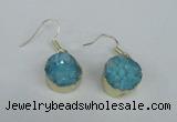 NGE69 15mm coin druzy agate gemstone earrings wholesale