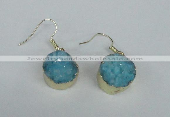 NGE69 15mm coin druzy agate gemstone earrings wholesale