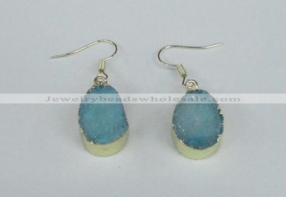 NGE74 13*18mm teardrop druzy agate gemstone earrings wholesale