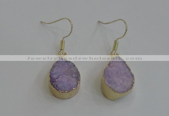 NGE81 13*18mm teardrop druzy agate gemstone earrings wholesale