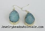 NGE92 18*25mm teardrop druzy agate gemstone earrings wholesale