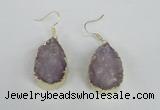 NGE95 20*30mm teardrop druzy agate gemstone earrings wholesale