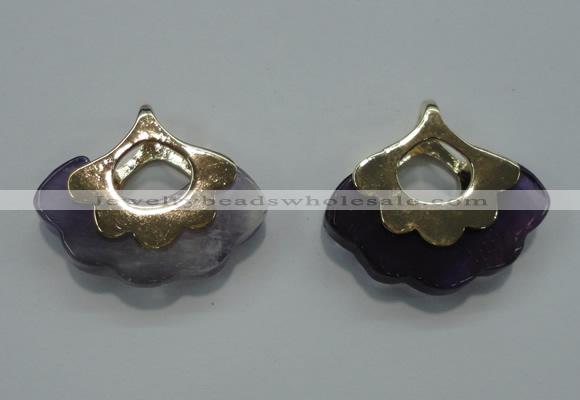 NGP1071 8*25*28mm amethyst gemstone pendants with brass setting