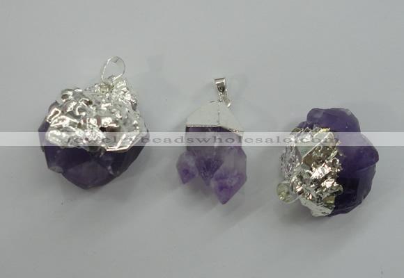 NGP1092 18*25mm - 25*40mm faceted nuggets amethyst pendants