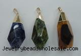 NGP1097 20*50mm faceted nuggets druzy agate pendants with brass setting