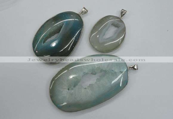 NGP1100 30*40 - 50*70mm freeform druzy agate pendants with brass setting