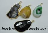 NGP1114 30*40 - 45*65mm freeform druzy agate pendants with brass setting