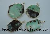 NGP1122 25*35 - 35*45mm freeform australia chrysoprase pendants with brass