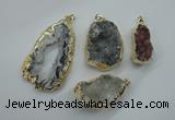 NGP1126 25*30 - 40*50mm freeform druzy agate pendants with brass setting