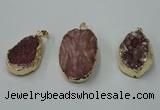 NGP1141 25*35mm - 40*45mm freeform druzy agate pendants with brass setting