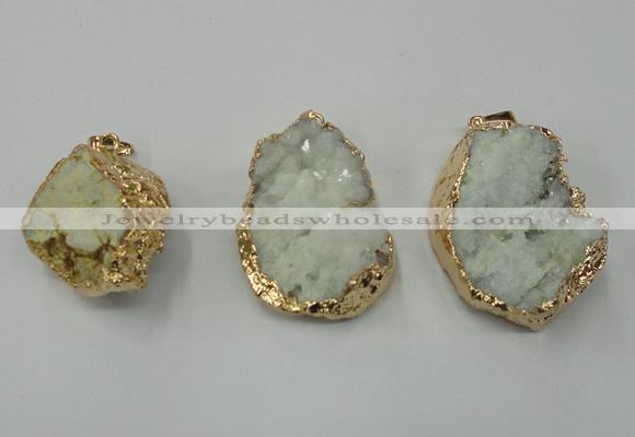 NGP1142 25*35mm - 40*45mm freeform druzy agate pendants with brass setting