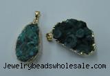 NGP1143 25*35mm - 40*45mm freeform druzy agate pendants with brass setting