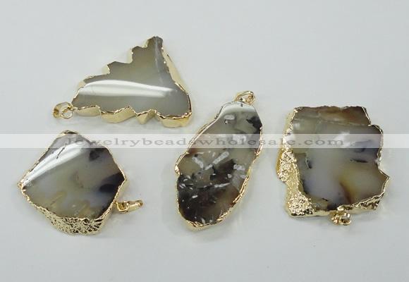 NGP1146 25*35mm - 40*60mm freeform agate pendants with brass setting