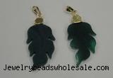 NGP1289 25*55mm leaf green agate pendants with brass setting