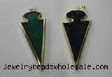 NGP1291 30*65mm green agate pendants with brass setting