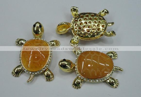 NGP1304 43*60mm tortoise agate pendants with crystal pave alloy settings