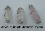 NGP1345 20*45mm - 22*60mm nuggets rose quartz pendants with brass setting