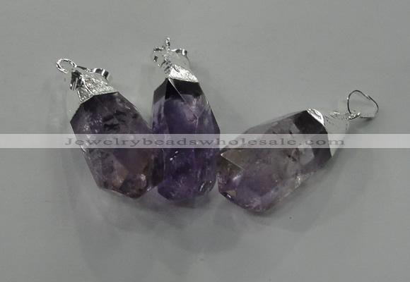 NGP1353 15*30mm - 18*40mm faceted nuggets amethyst pendants